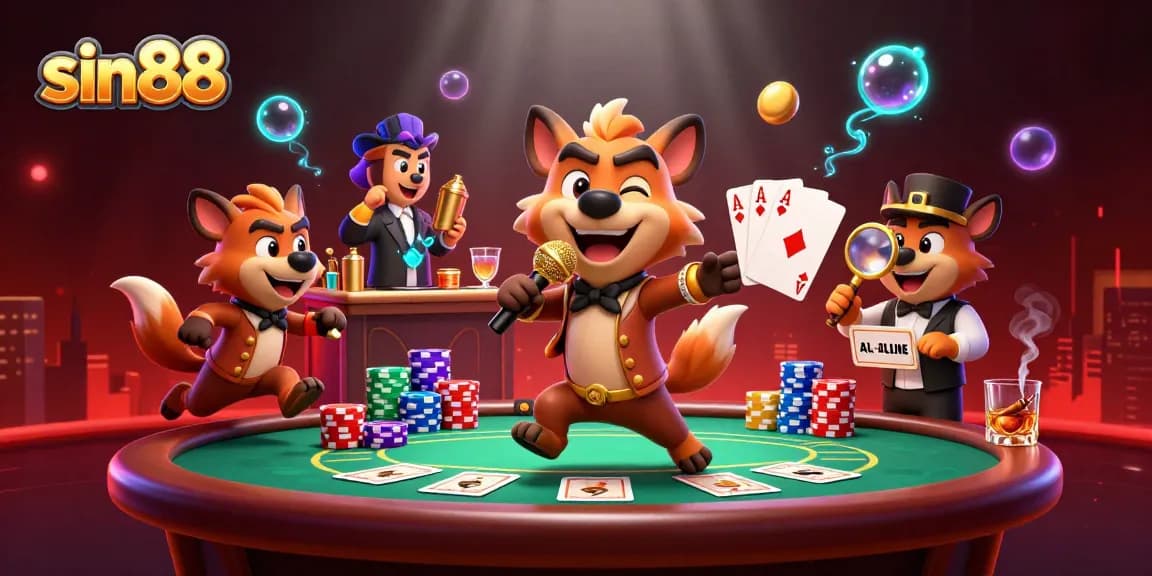 Experience thrill at sin88 with 3D hyenas in a casino filled with poker chips and laughter