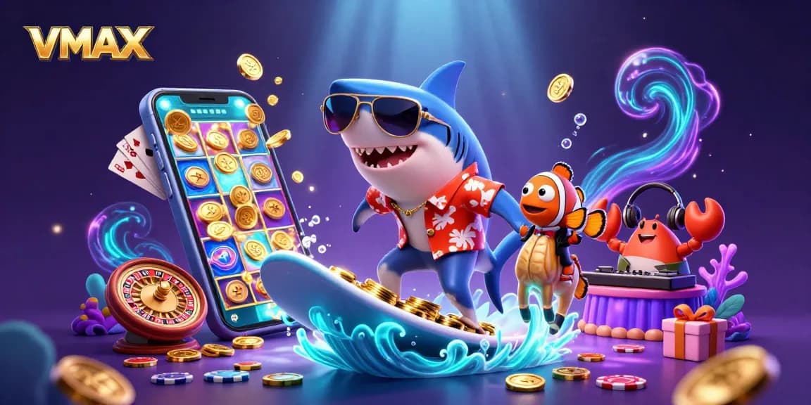 VMAX showcases a thrilling underwater casino scene with vibrant characters and interactive gambling elements.