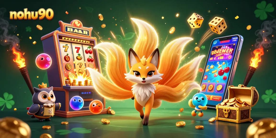 Engage with nohu90's vibrant slot games and magical visuals in this captivating 3D illustration.
