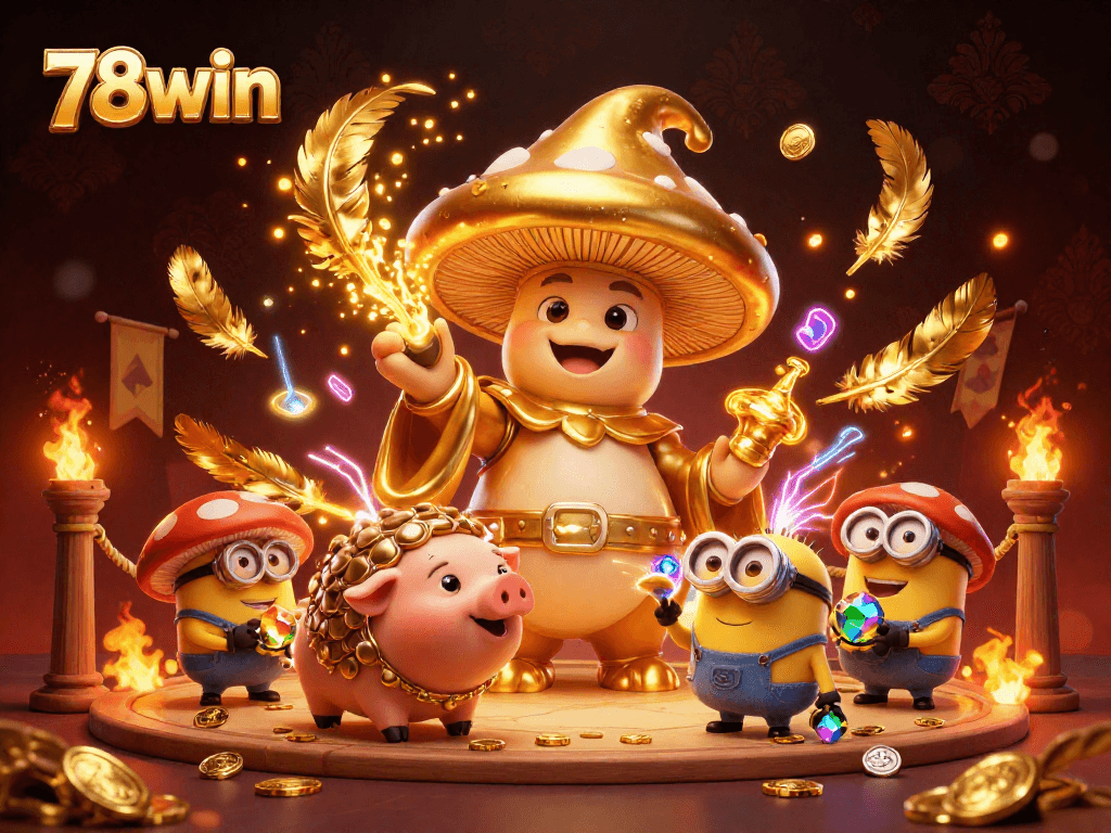 Experience thrilling casino adventures with 78win's magical golden wizard and treasure-seeking characters.