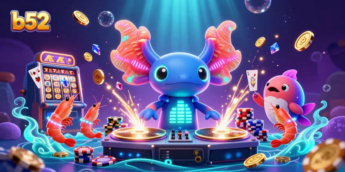 Join the fun at B52 casino, featuring vibrant gaming elements and a lively underwater DJ party.