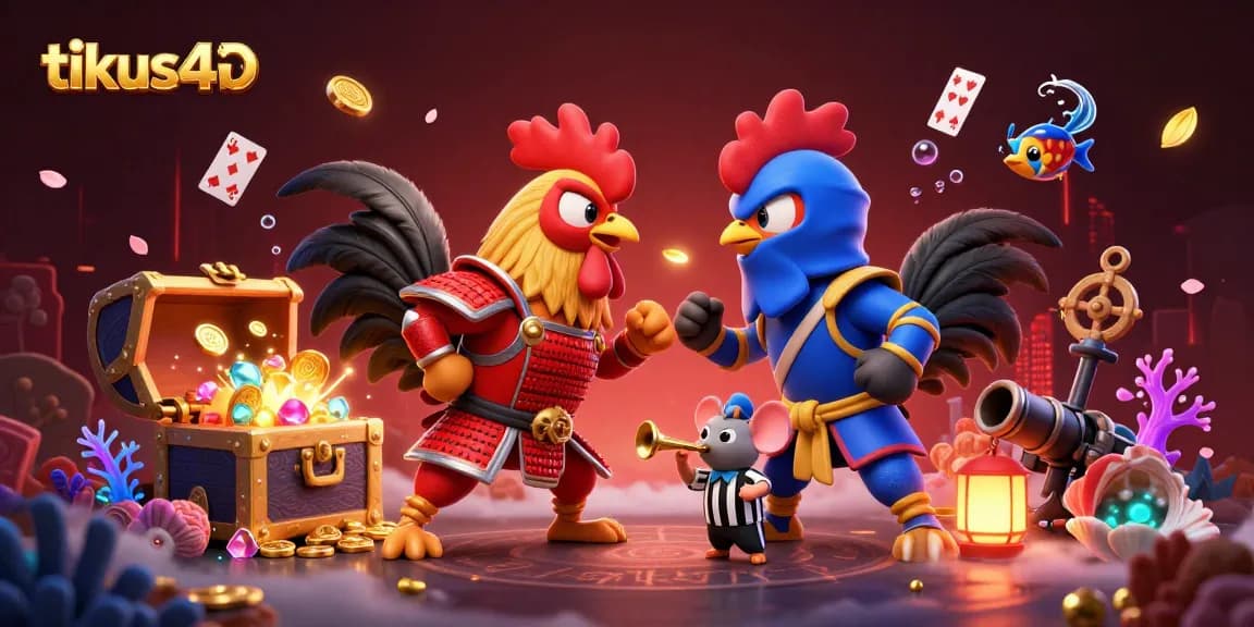 Tikus4d highlights twin roosters in battle, showcasing daring gambling excitement through unique characters.