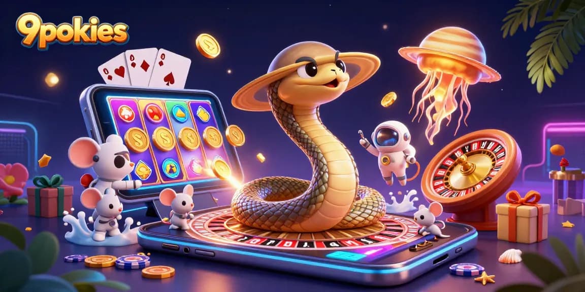 9pokies players engage with betting astronauts and a cosmic dealer in a vibrant casino scene.