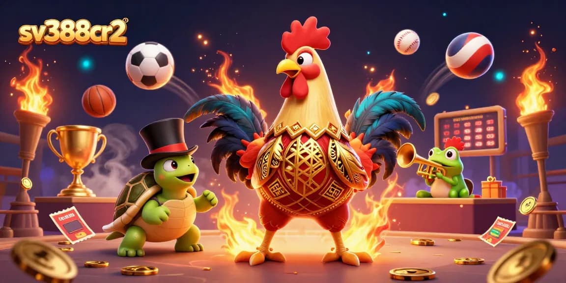 Experience thrilling cockfighting action with sv388cr2 in a vibrant and dynamic 3D illustration.