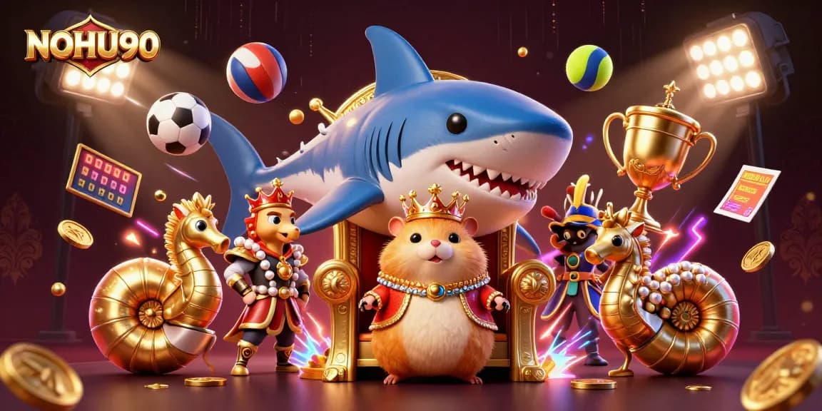 Experience NOHU90's thrilling gaming with a golden hamster king and dynamic sports elements.