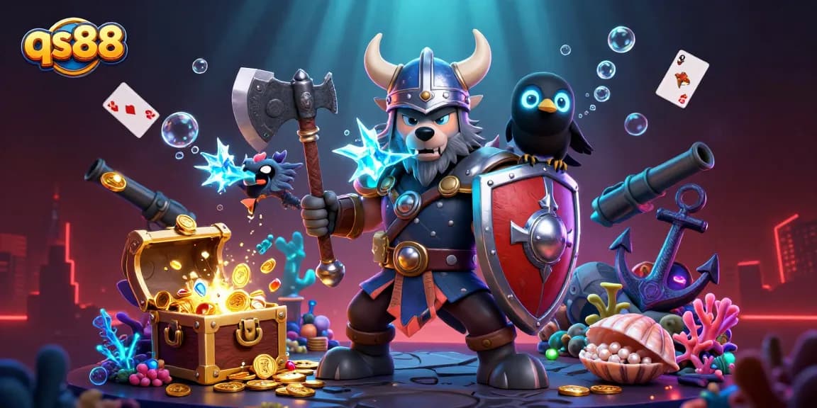 Experience thrilling gameplay at qs88 with vibrant characters amidst a treasure-filled casino adventure.