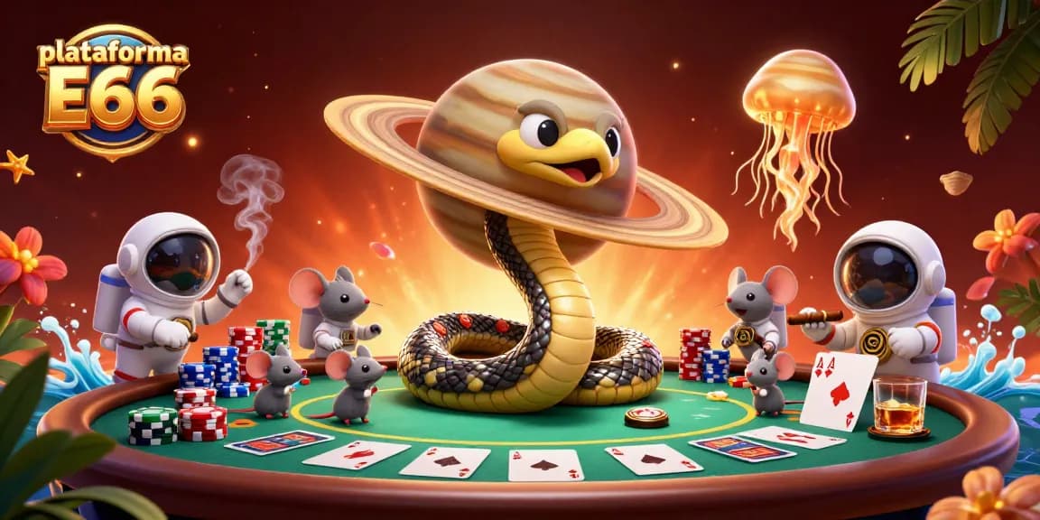 Aposte na plataforma E66 com uma emocionante ilustração que mistura cassino e elementos espaciais.
