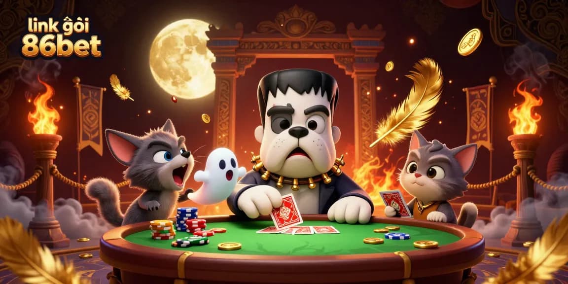 Experience the excitement of betting at link vào 86bet with fun characters and casino elements in a vibrant atmosphere.