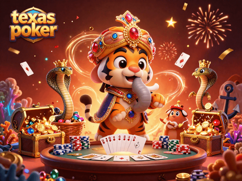Engage in the thrilling action of Texas Poker with vibrant and dynamic 3D illustration showcasing poker elements.