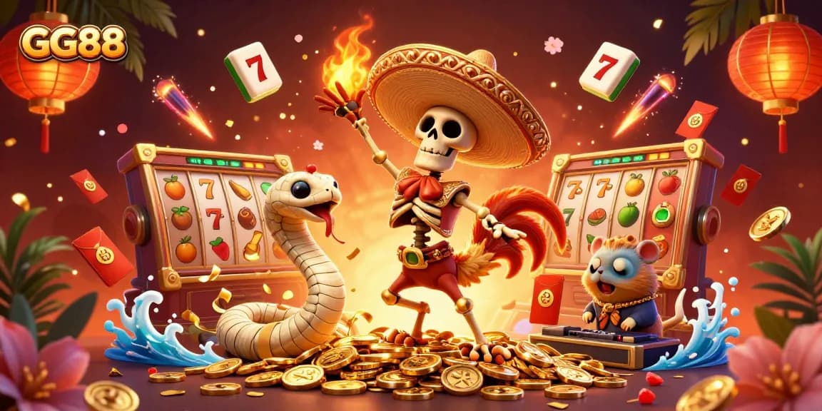 Experience the excitement of GG88 with vibrant characters celebrating wins in a lively casino atmosphere.