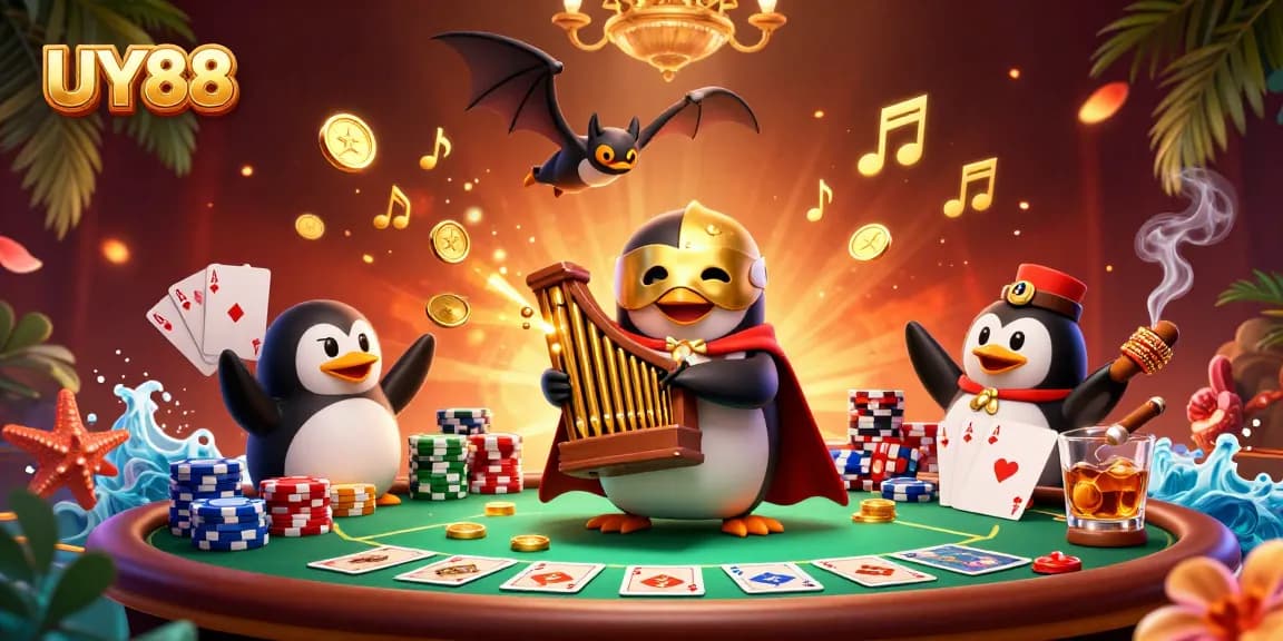 Experience thrilling action at UY88 with a vibrant 3D casino illustration featuring dynamic gaming elements.