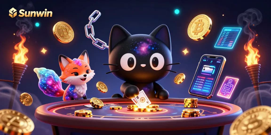 Sunwin captivates gamers with a stunning cosmic casino scene featuring black hole cat and nebula fox.