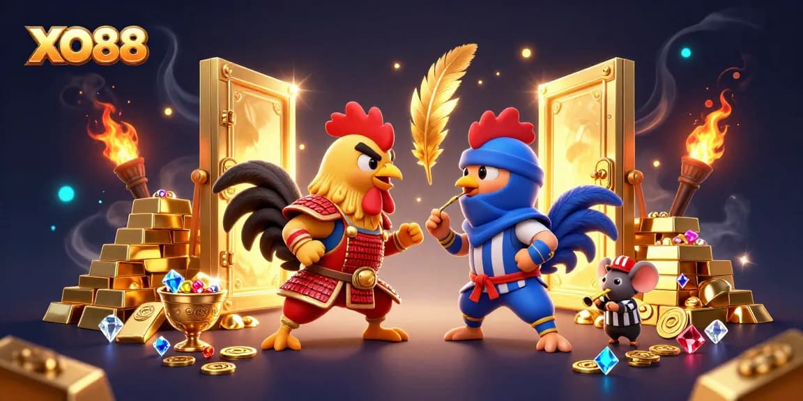 Xo88 players engage in a dramatic rooster fighting match capturing excitement and rewards.