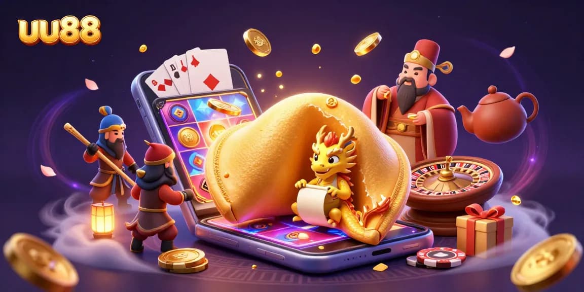 Experience uu88's thrilling gaming world with a dragon reading fortunes and dynamic slot games!