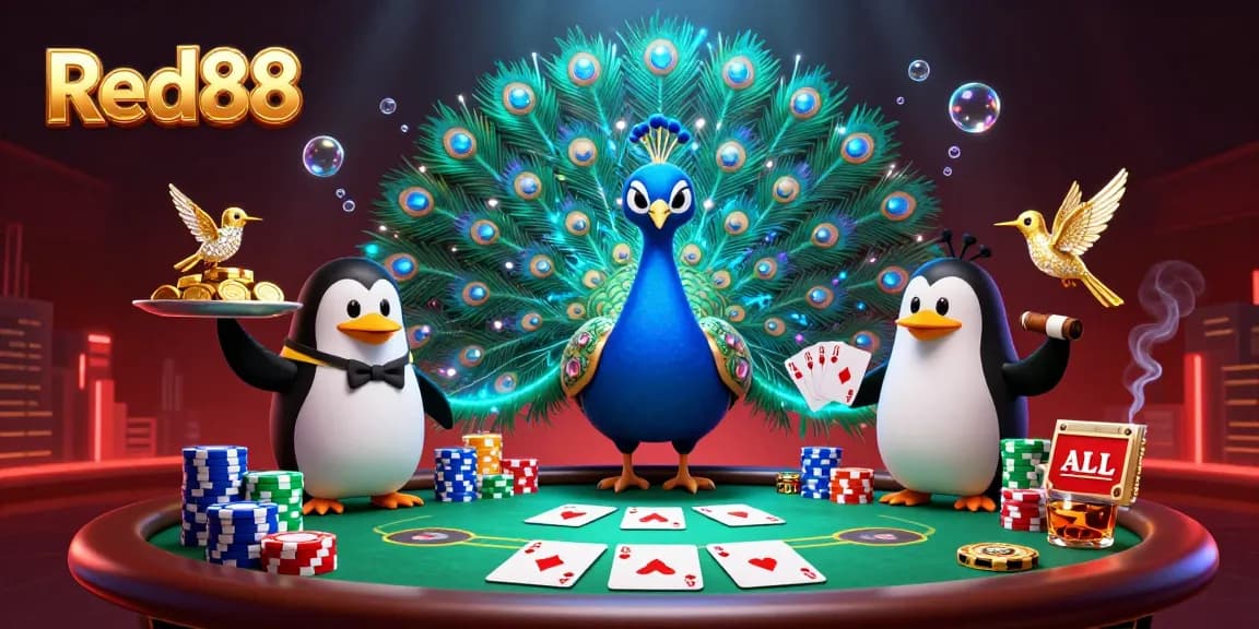 Experience Red88's vibrant casino atmosphere with dynamic characters and rich gaming elements.
