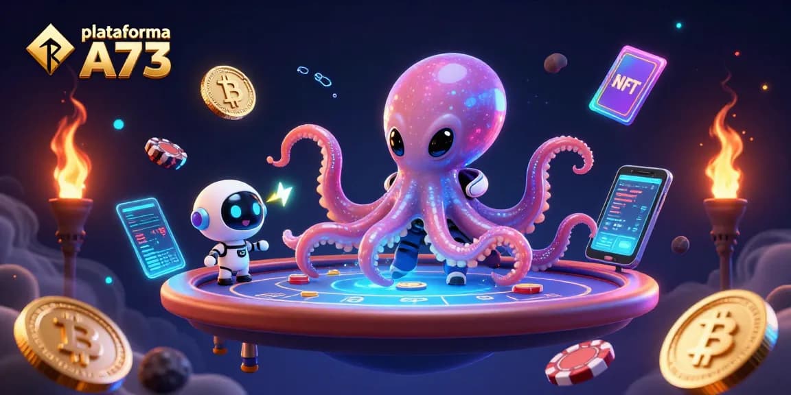 Jogando na plataforma A73 com um polvo alienígena e robô, em uma mesa de pôquer holográfica.