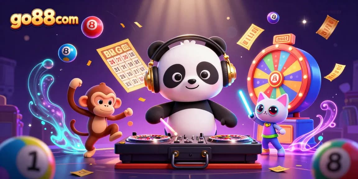 Experience the thrill of go88com with colorful characters and energetic gaming elements in a vibrant casino scene.