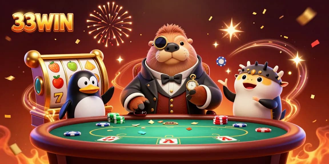 33WIN slot reels come alive in a vibrant underwater poker scene with extraordinary characters.