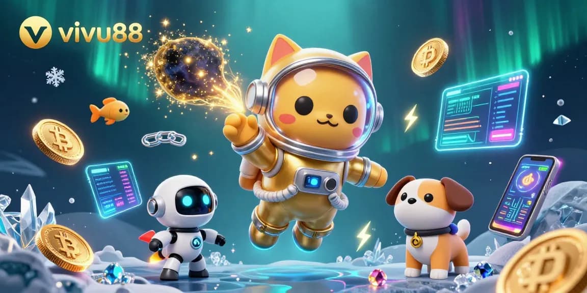 Experience thrilling games with vivu88, featuring a vibrant 3D casino universe filled with dynamic characters and crypto elements.