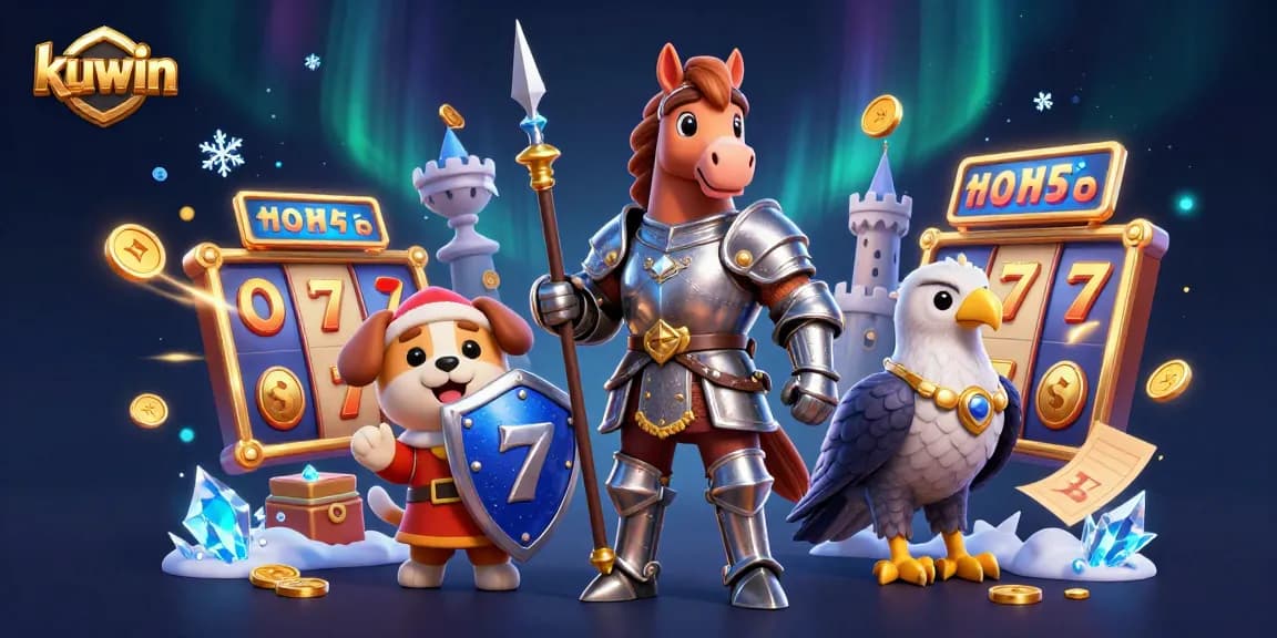 Spin jackpots at kuwin with a knight and puppy amidst dynamic slot game elements.