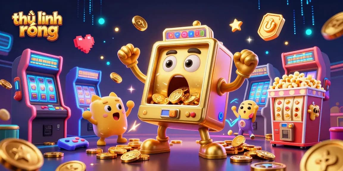 Spin the stakes in thủ lĩnh rồng as the golden slot machine hits a jackpot surrounded by cheering baby slots.