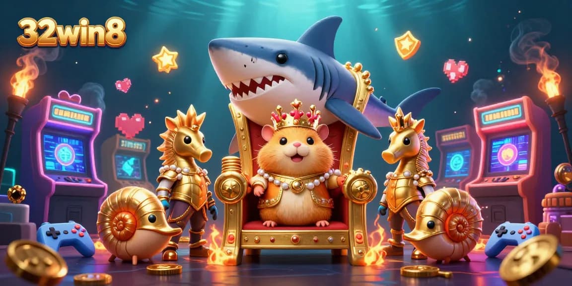 Experience the excitement of 32win8 with vibrant casino-themed characters and elements in a dynamic underwater scene.
