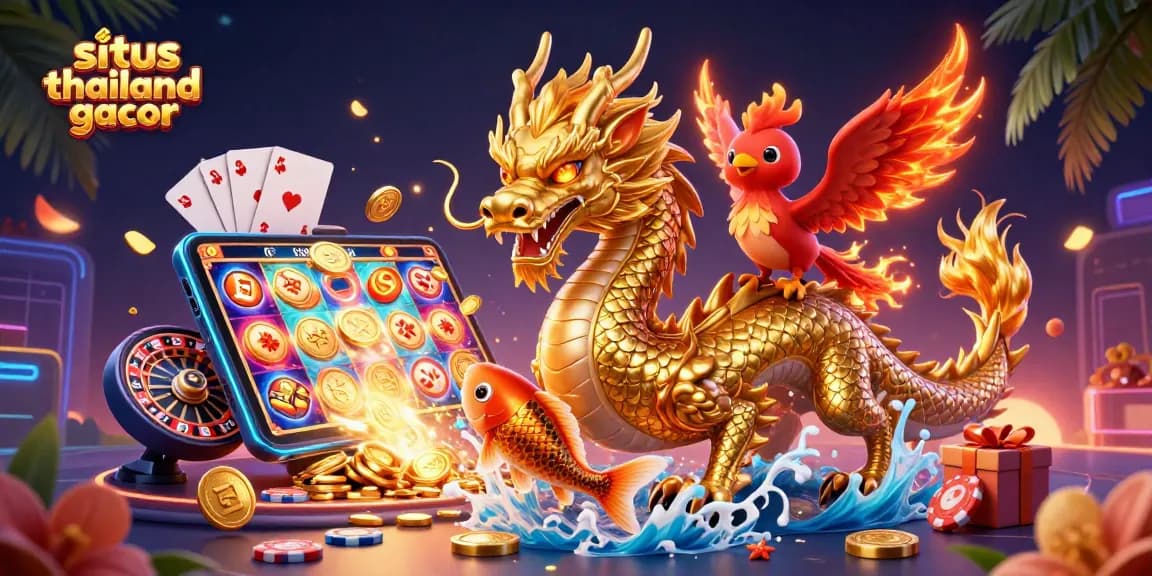 Experience slots at situs thailand gacor with a fierce dragon and playful phoenix in a vibrant casino scene.