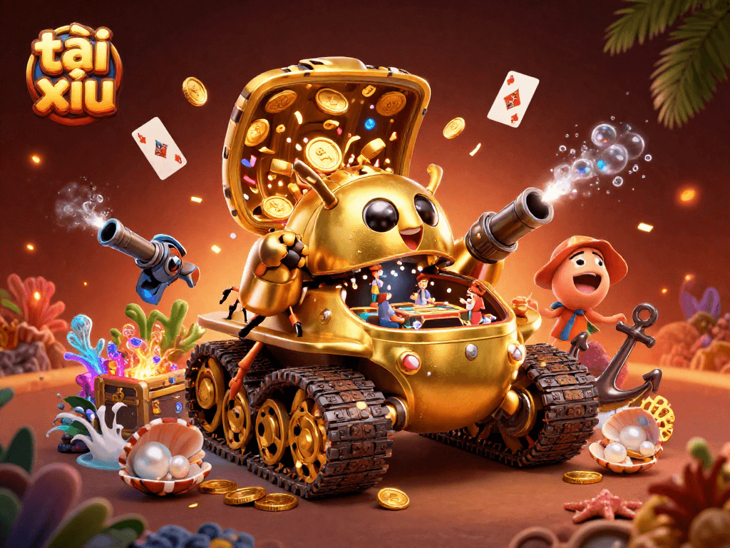 Experience the excitement of tài xỉu with a dynamic casino scene featuring a golden beetle tank.