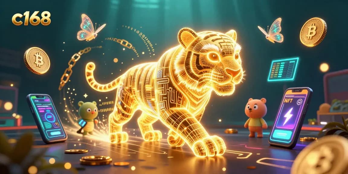 Experience thrilling gaming with c168 in a vibrant, neon casino landscape featuring a glowing tiger.