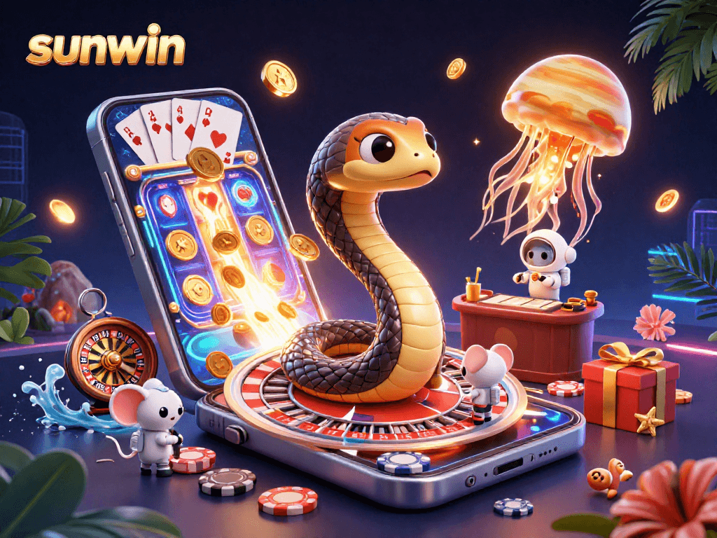 Engage in cosmic betting action with the sunwin snake roulette scene featuring vibrant characters.