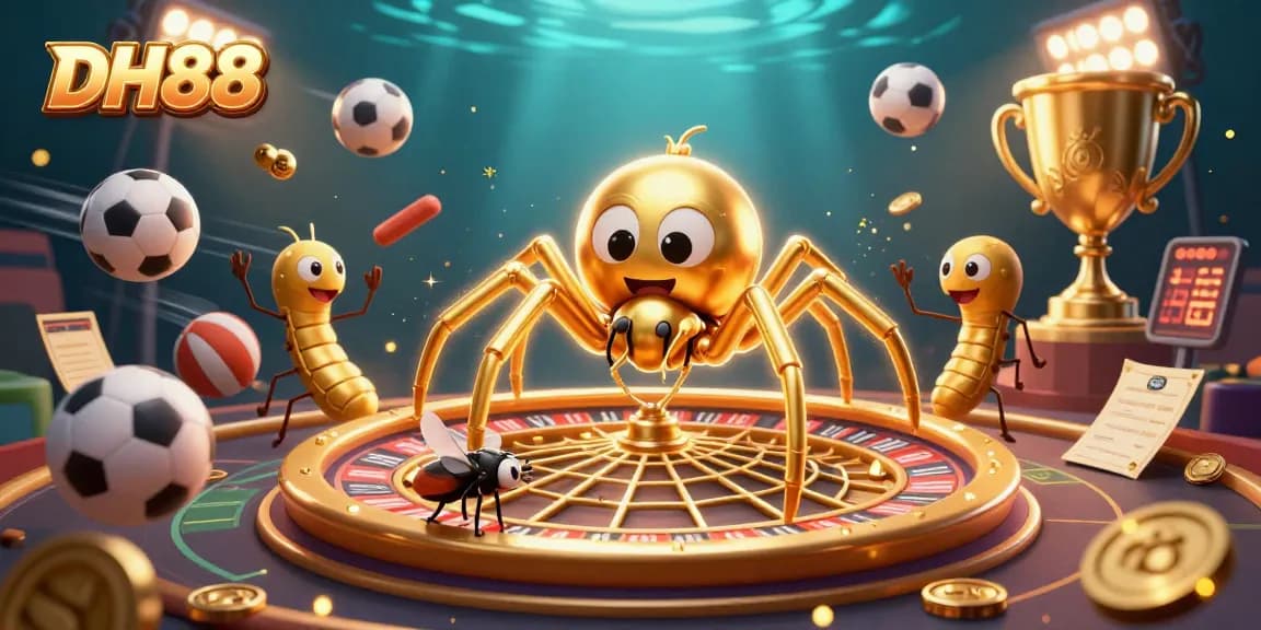 Engage with thrilling games at DH88, featuring a vivid roulette web and animated betting elements.