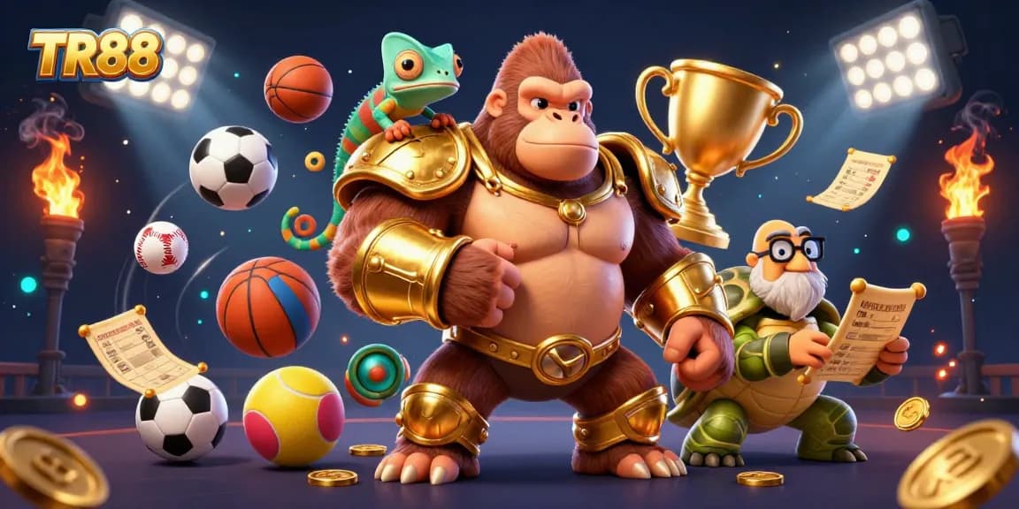 Engage in thrilling TR88 betting experiences amidst vibrant gaming elements and characters.