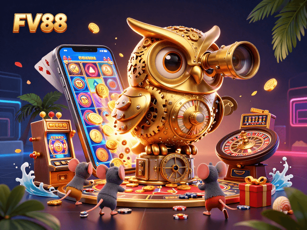 Experience exciting gaming at FV88 with a vibrant casino scene and dynamic elements.