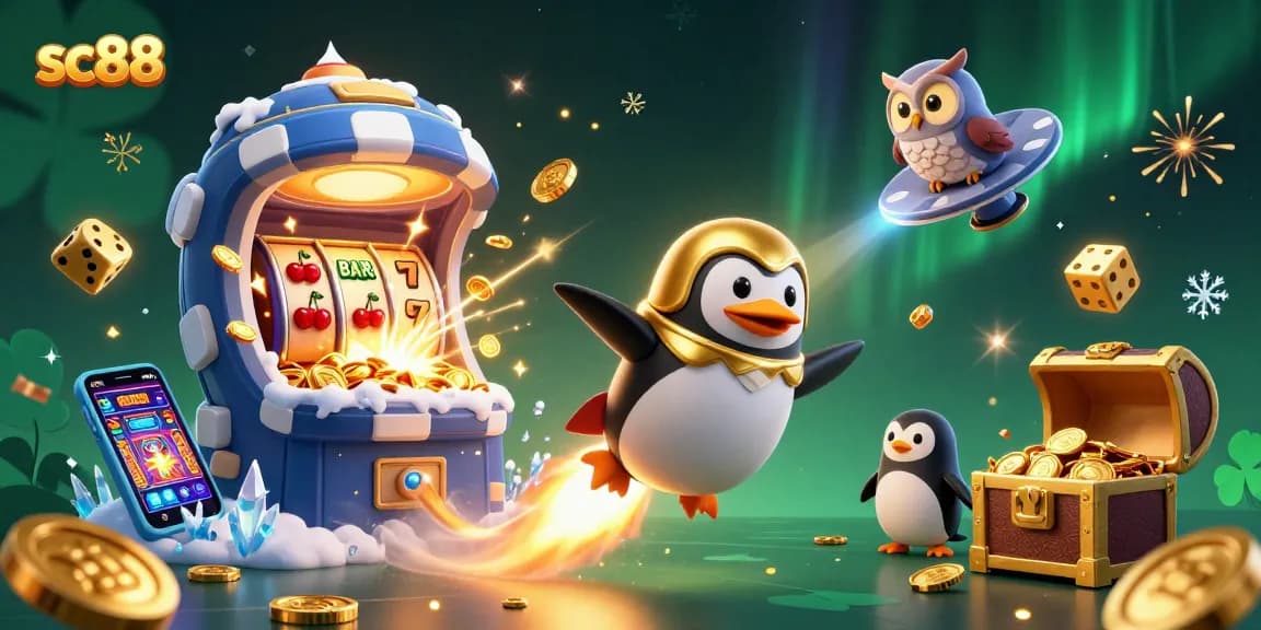 Experience excitement with sc88's vibrant 3D casino-themed illustration featuring captivating games and rewards.