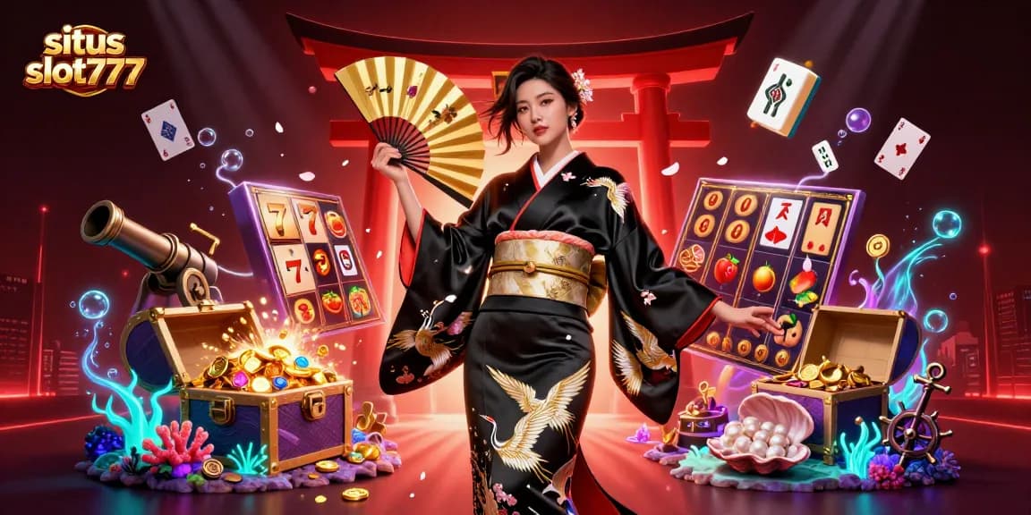 Experience winnings at situs slot777 with vibrant characters, slot games, and captivating casino elements.