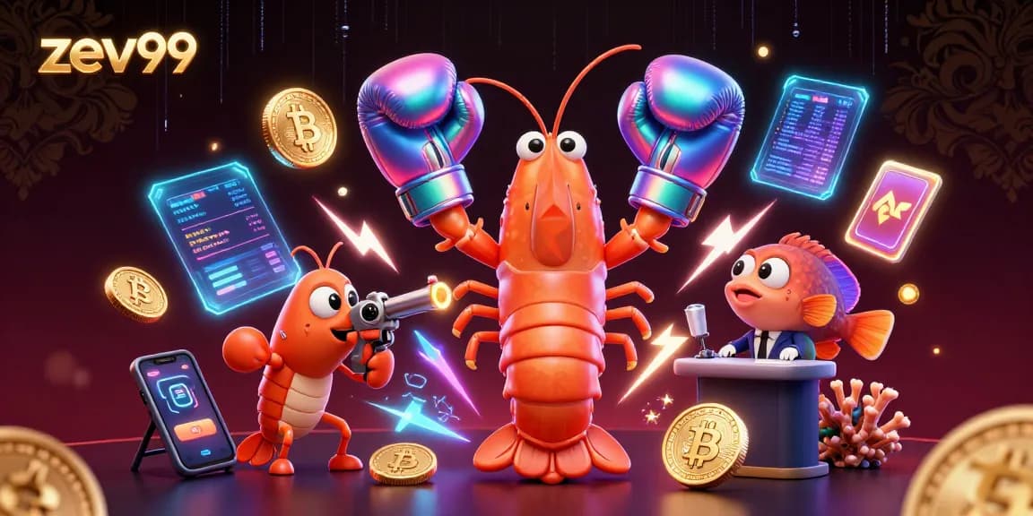 Engage with zev99's vibrant casino gameplay featuring animated sea creatures amidst dynamic digital crypto elements.