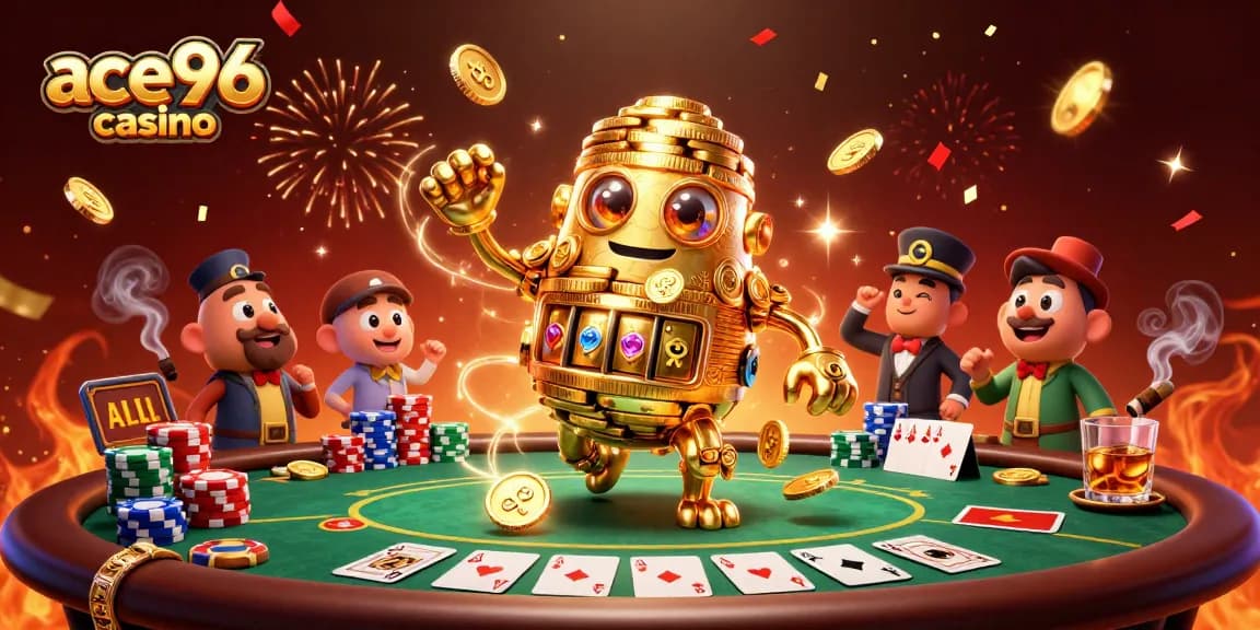 Experience the excitement of ace96 casino with a vibrant 3D illustration showcasing thrilling gaming elements.