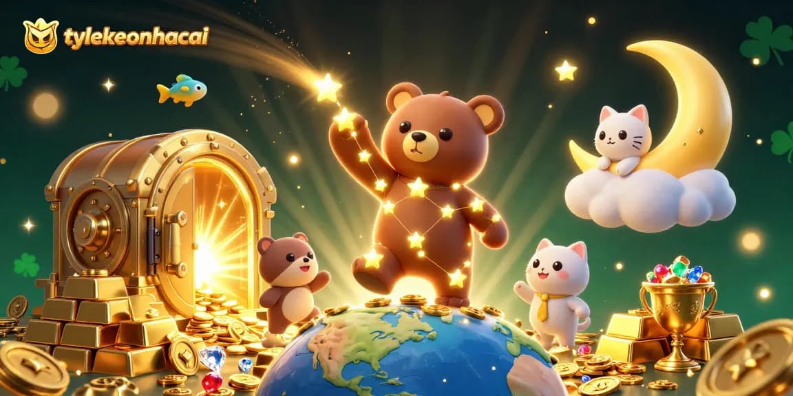 Engage with tylekeonhacai's vibrant casino energy as a constellation bear scoops coins and shooting stars shine.