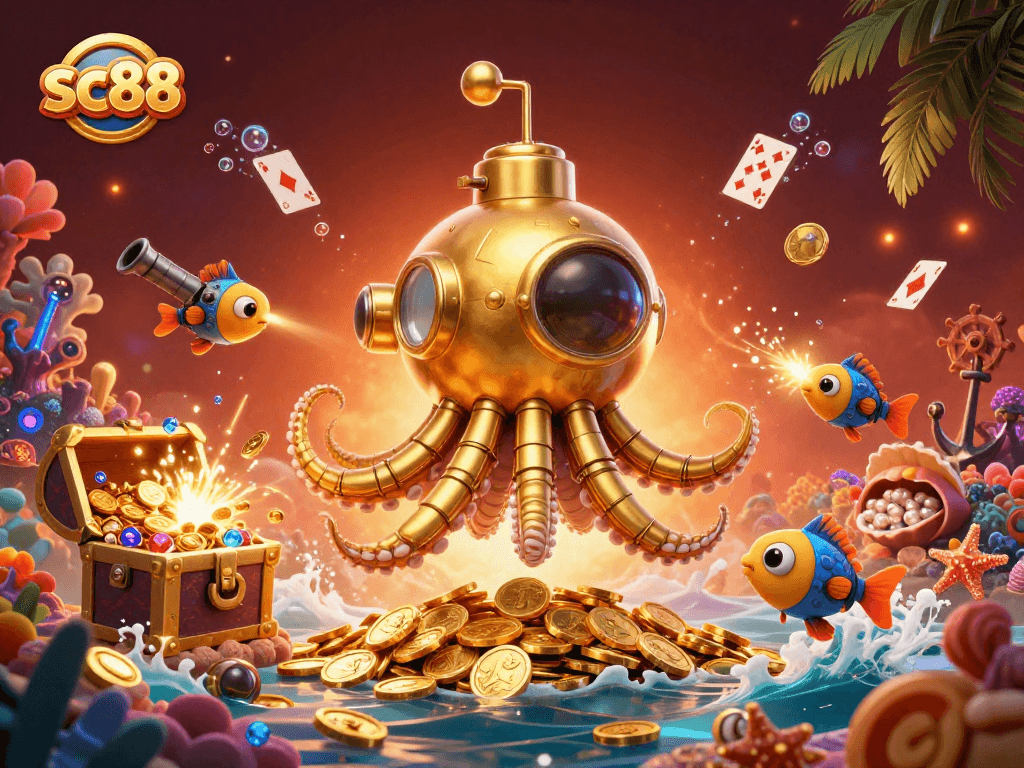 Engage with sc88's immersive underwater adventure filled with golden coins and vibrant casino elements.