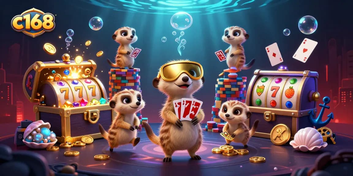 Engage in exciting gameplay at c168 with animated meerkats in a vibrant casino theme.