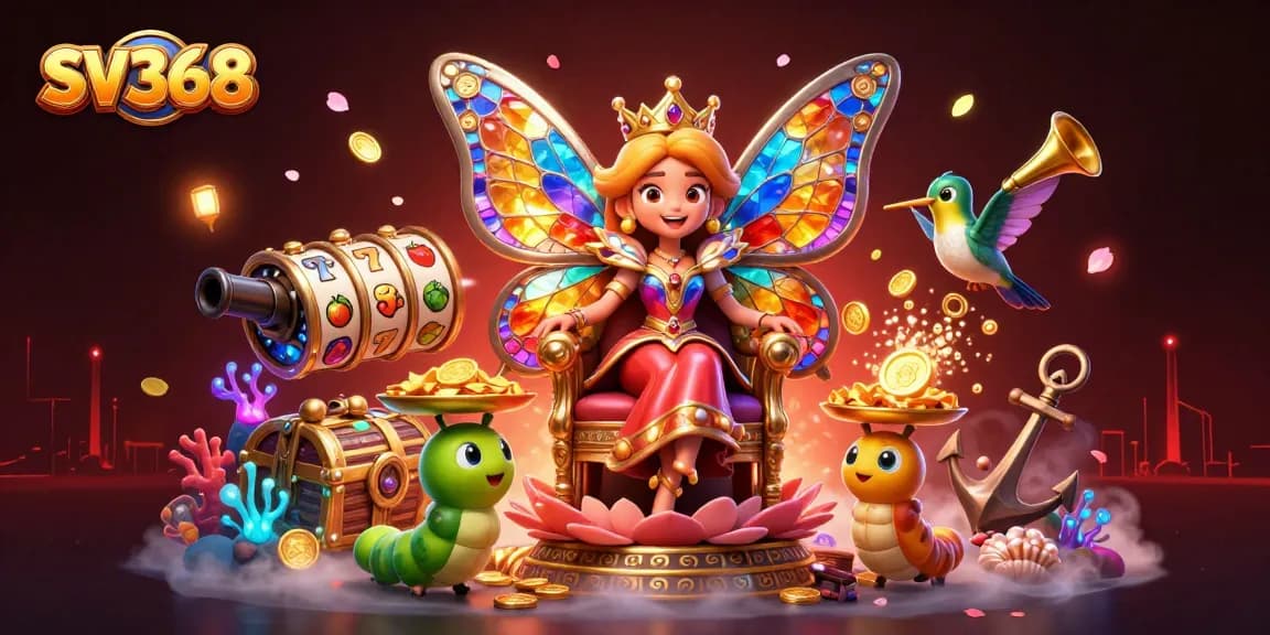 Play and win at SV368 with a vibrant casino scene featuring exciting slots and colorful elements.