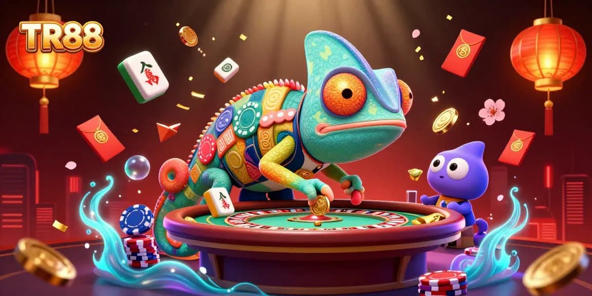 Experience excitement at TR88 with chameleon casino owner and vibrant game elements.
