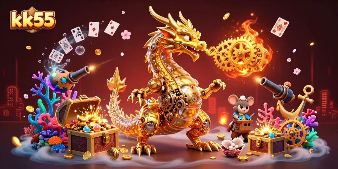 Experience thrilling gameplay with kk55's golden dragon and overflowing treasures.