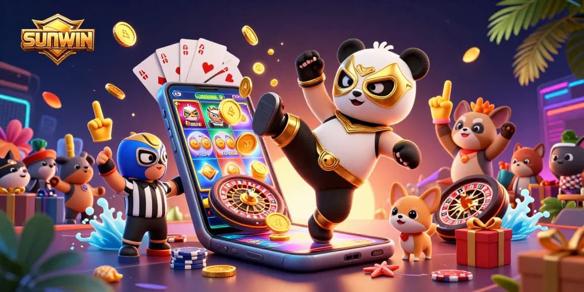 Experience thrilling gaming at SUNWIN with dynamic 3D characters and casino elements in action.