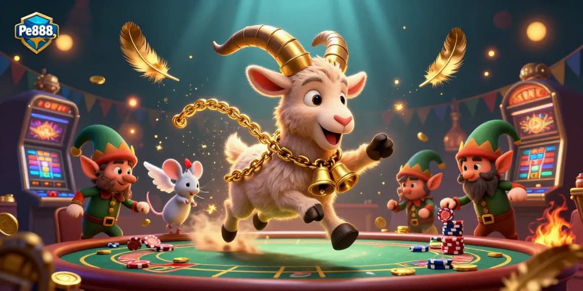 Experience thrilling games at Pe888 with vibrant characters stealing poker chips in a dynamic casino scene.