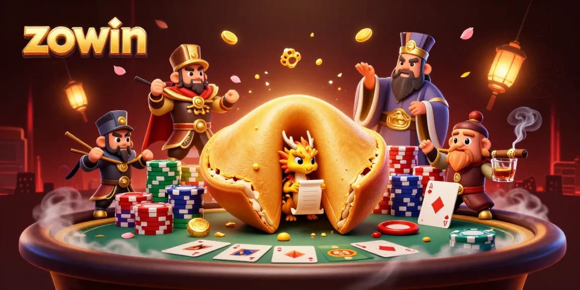 Zowin players engaging at a vibrant poker scene, with a colorful arrangement of poker chips and cards.
