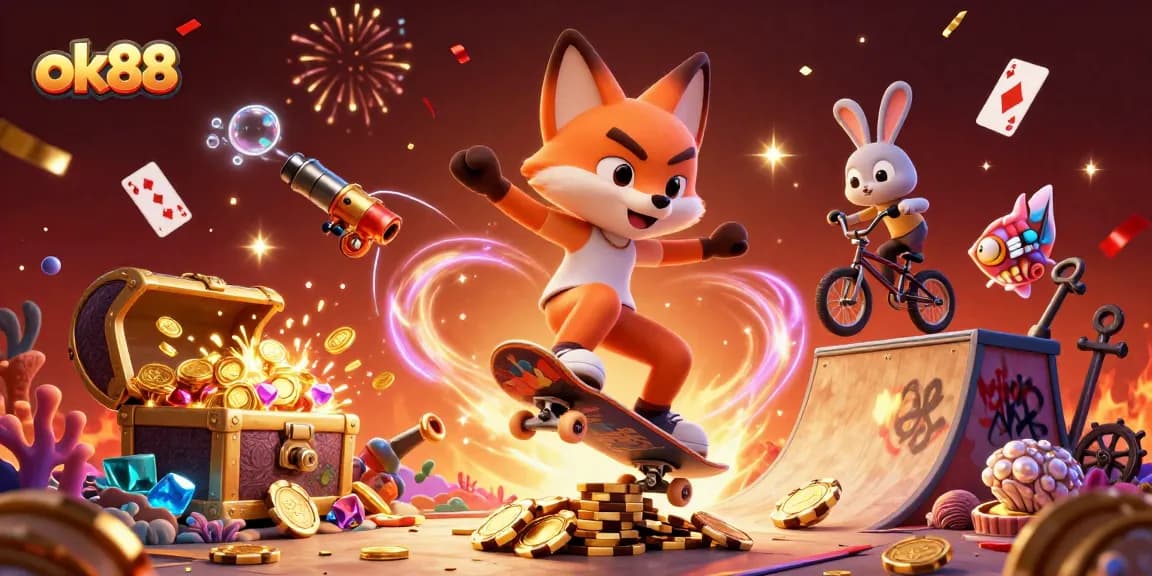Experience the thrill of ok88 casino action with vibrant 3D characters in an exciting casino-themed scene.