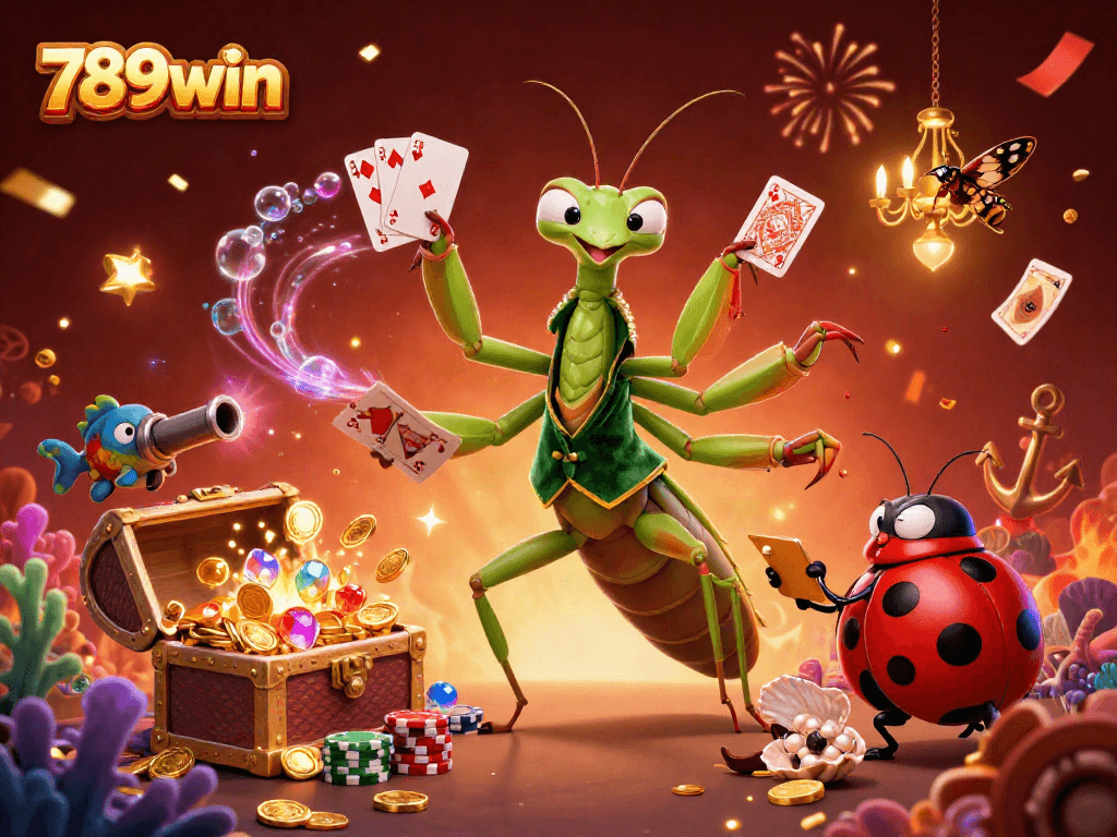 Experience the excitement of 789win with a vibrant casino scene featuring animated characters and colorful game elements.