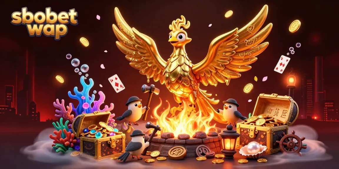 Experience sbobet wap betting action with a molten golden phoenix surrounded by dynamic gaming elements.