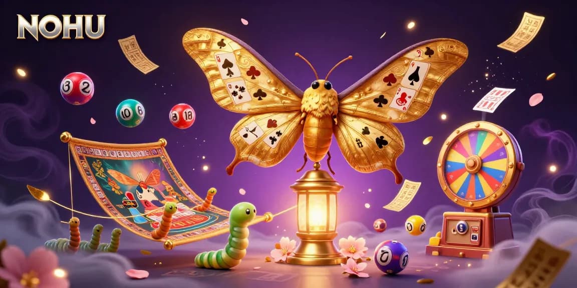 Engage with NOHU’s vibrant casino fantasy featuring an atlas moth and dynamic lottery elements.